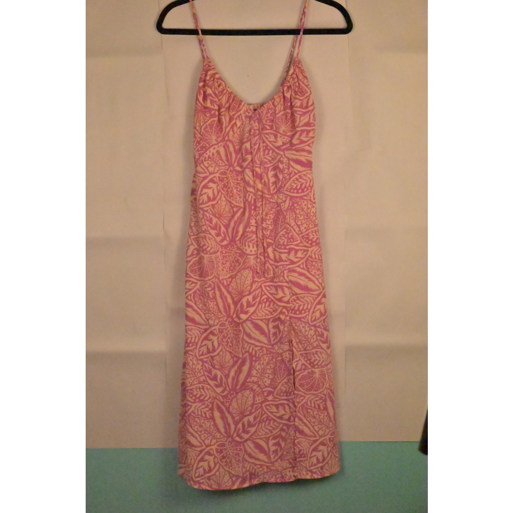 Women's Sienna Sky Pink Beige Leaf Print Maxi Dress Xs